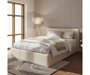 Side Lift Ottoman Gas Lift Storage Bed 120CM Small Double Fabric Natural