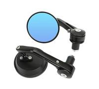 Side Mirrors Motorcycle Aluminum Rearview Mirror Carbon Fiber Pattern Handlebar Blue Glass Anti-Glare Handle End Side Motorcycle Rearview Mirrors(Round handle mirror)