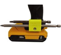 Side Mount MAGNETIC Bit Holder for Dewalt 20V or Craftsman V20 Drill or Driver - 2 Slot Pass Thru (Fluorescent Yellow) - Galactic Gadgets