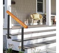 Side Mounted Handrail for Outdoor Steps, Adjustable Porch Stair Railing with Wood Transitional Design, Ideal for Front Exterior Steps