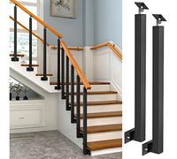 Side Mounted Railing Pillar - Stair Balusters Post, Black Metal Handrail Spindles with Flat & Adjustable 270° Angle Bracket, Banister Column for Deck, Steps, Garden, Outdoor Stairs Remodeling (Color