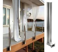Side-Mounted Stainless Steel Glass Railing System, Square Deck Fencing Post with Wall-to-Glass Clamp, Heavy-Duty Balustrade Column for Indoor Loft/Outdoor Stair(Silver- Right end post,H-84cm/33.1in)