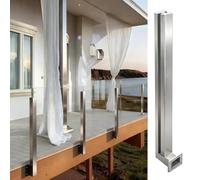 Side-Mounted Stainless Steel Glass Railing System, Square Deck Fencing Post with Wall-to-Glass Clamp, Heavy-Duty Balustrade Column for Indoor Loft/Outdoor Stair(Silver-Mid Post,H-80cm/31.5in)
