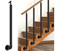 Side Mounted Stairs Handrail with 270° Adjustable Baluster Posts, Black L-Shaped Staircase Banister Railing Safety Guardrail for Indoor Outdoor Steps, Metal Wrought Iron Grab Rail(100cm(39.4in))
