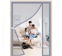 Side Opening Magnetic Door Fly Screen 210x195cm Magnetic Window Fly Screen Insect Protection Door with Full Frame Magic Tape Easy to Install for Conditioning Room Kitchen Grey