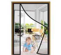 Side Opening Magnetic Fly Screens 75x200cm Right or Left Side Opening Fly Curtain with Full Frame Magic Tape Magnets Seal Automatically for Kitchen Air Conditioner Room Bedroom Black