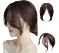 Side Part Wig Human Hair 12" Invisible Natrual Comfortable Faux 3D Air Clip on Bangs for Women and Girls