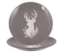 Side Plate Set of 2 Bread Cake Dessert Plates - Hand Painted Grey & White Country Stag Stoneware Crockery Dishwasher & Microwave Safe Dinnerware Set
