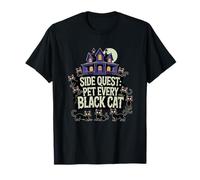 Side Quest: pet Every Black cat, Funny cat Gaming Halloween T-Shirt