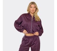 Side Stripe Zip Up Track Jacket In Plum, Women's Size UK 12