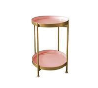 Side Table, 2-Tier Round Metal Side Table Removable Tray, Circle Coffee Table Indoor/Outdoor, Sofa Side Snack Table,Pink