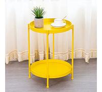 Side Table, 2-Tier Round Metal Side Table Removable Tray, Circle Coffee Table Indoor/Outdoor, Sofa Side Snack Table,Yellow