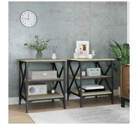 Side table 2pc Sonoma Oak Engineered Wood & Steel 40x42x50cm Storage - RusticSet