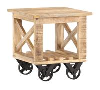 Side Table 40x40x42 cm Reclaimed Mango Wood & Steel Wheels Rustic Multicolour UK