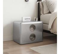 Side Table Aluminium & Wood 50x35x40cm Aviator 2-Drawer Retro Industrial Vintage