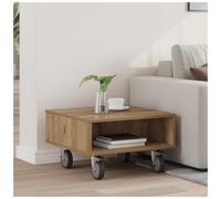 Side Table Artisan Oak 50.5x50x30cm Engineered Wood with Lockable Wheels -Mobile