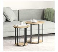 Side Table Artisan Oak 50x50x50.5cm Metal Frame Engineered Wood Shelf Set of 2