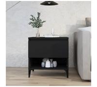 Side table black 50x46x50 cm engineered wood with metal legs drawer storage mini