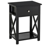 Side Table Black MDF 40x30x55cm 2-Tier Drawer Shelf Small Bedside Compact Modern