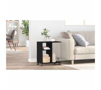 Side Table Black Oak 50x30x55cm Engineered Wood With Shelf & Wheels CompactStyle