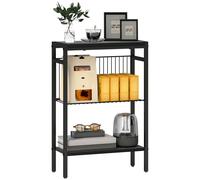 Side Table Black Particleboard & Steel 43x18x62.5cm 3-Tier Industrial Storage UK
