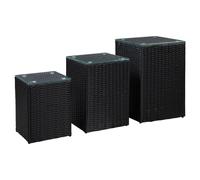 Side Table Black Poly Rattan Glass Metal 35x35x52cm Outdoor Indoor Accent Setof3