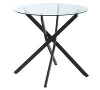 Side Table Black Tempered Glass Top Metal Frame Round 75x80x80cm Modern Stylish