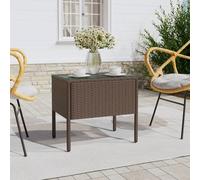 Side Table Brown 53x37x48 cm Poly Rattan and Tempered Glass