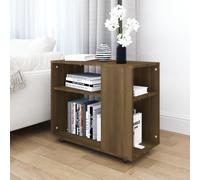Side table Brown Oak 70x35x60 cm Engineered Wood 2-Tier Mobile 4 Swivel Wheels