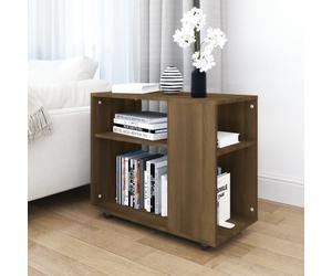 Side table Brown Oak 70x35x60 cm Engineered Wood 2-Tier Mobile 4 Swivel Wheels