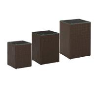 Side Table Brown Poly Rattan Glass Metal 35x35x52cm Outdoor Indoor Accent Small