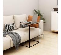 Side Table C-Shape Black Brown Engineered Wood Top Iron Frame Sturdy 55x35x66 cm