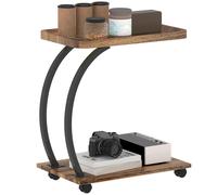 Homcom C Shaped Side Table With Storage & Wheels For Living Room, Brown Brown