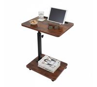 Relaxdays C-Shaped Side Table, Height-adjustable 48-84 cm, Sofa Slide-under Table with Castors, Industrial, Brown