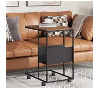 Side Table C-Shaped Black/Brown Engineered Wood & Iron 55x36x59.5 cm with Shelf
