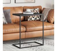 Side table C-shaped Black Engineered Wood Top Iron Frame 55x35x66 cm Sturdy Sofa