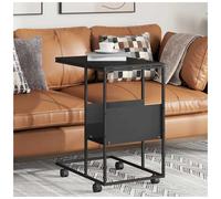 Side Table C-Shaped Black Engineered Wood Top Iron Frame 55x36x59.5 cm ShelfTop.