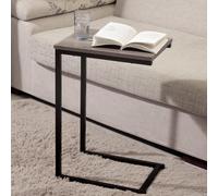 Metal C Shaped Side Table Black Powder Coating Rustic Top