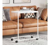 Side table C-shaped White 55x35x70 cm Engineered Wood Modern Desk Top Iron Frame