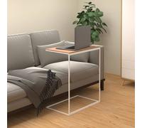 Side Table C-shaped White & Brown 55x35x66cm Compact Modern Engineered Wood Iron