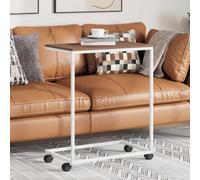 Side Table C-Shaped White & Brown 55x35x70cm Engineered Wood Iron Modern Compact