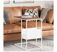 Side Table C-Shaped White Brown Engineered Wood Iron 55x36x59.5cm ShelfUnit Mini