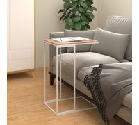 Side Table C-Shaped White/Brown Engineered Wood & Iron Compact Modern40x30x59cm