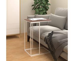 Side Table C-Shaped White/Brown Modern Engineered Wood Iron Frame 40x30x59 cm UK