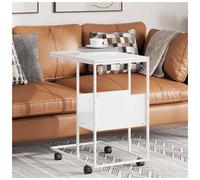 Side Table C-Shaped White Engineered Wood & Iron 55x36x59.5 cm Modern Minimalist