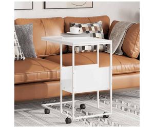 Side Table C-Shaped White Engineered Wood & Iron 55x36x59.5 cm Modern Minimalist