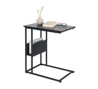 Relaxdays C-table with storage shelf and compartment, HxWxD 60 x 55 x 36 cm, for sofa & bed, metal & MDF, black