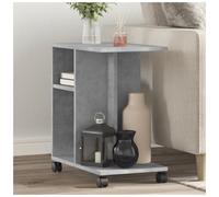 Side Table Concrete Grey 50x30x55 cm Engineered Wood Compact with Wheels & Shelf