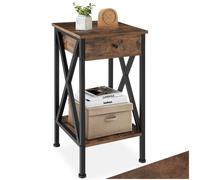 Tectake Bedside Table Dayton - Industrial Style, With 2 Shelves, Drawer, 35 X 35 X 70.5 Cm - Industrial Wood Dark, Rustic