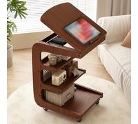 Side Table End Table with Wheels 3 Layer Storage Side Table with Adjustable Angle Panel Mobile Storage Rack for Living Room Bedroom Small Spaces